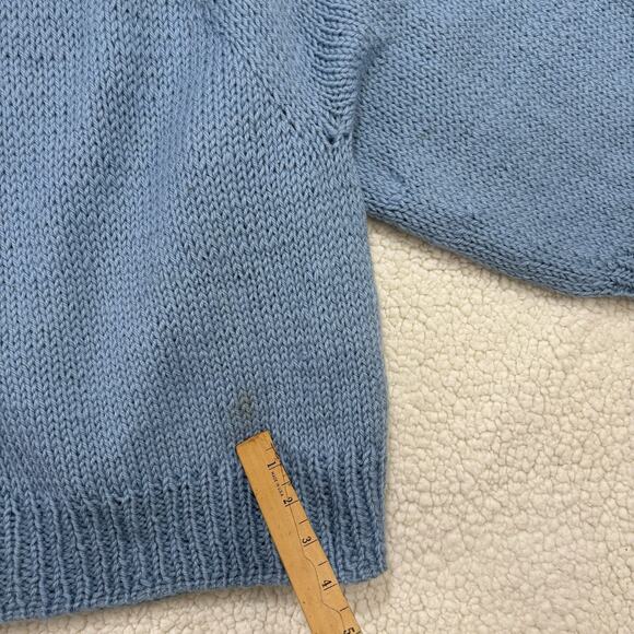 Handmade Knit Blue Chunky Hand Knit Big Wooden Buttons Cardigan Sweater Womens - Picture 6 of 8